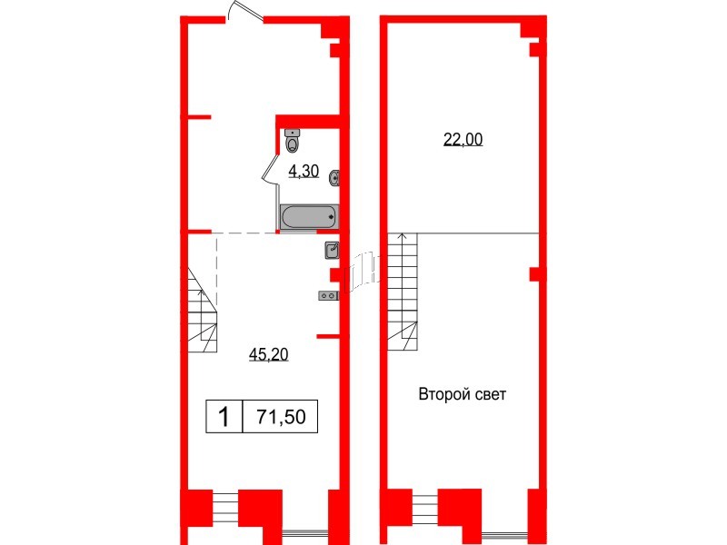 Апартаменты в ЖК Serebro Avenue Apart, студия, 71.5 м², 2 этаж