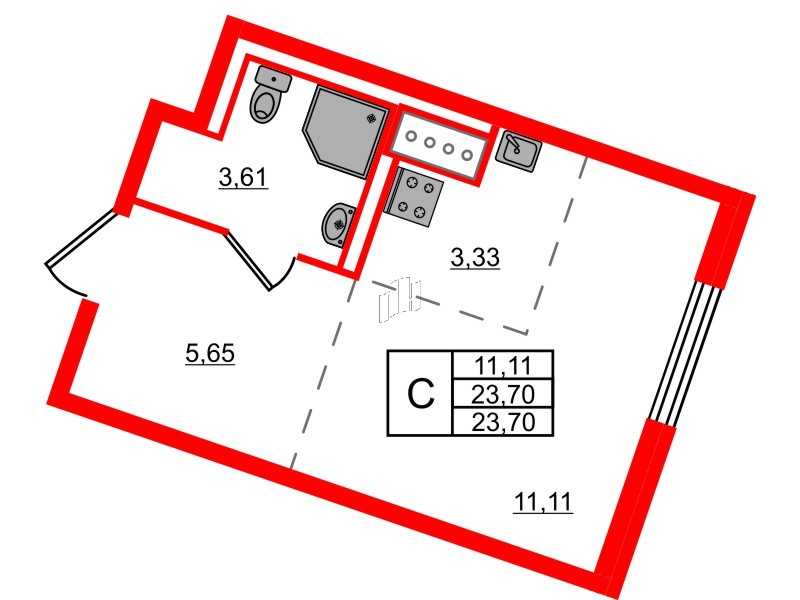 Квартира в ЖК Квартал Лаголово, студия, 23.7 м², 5 этаж