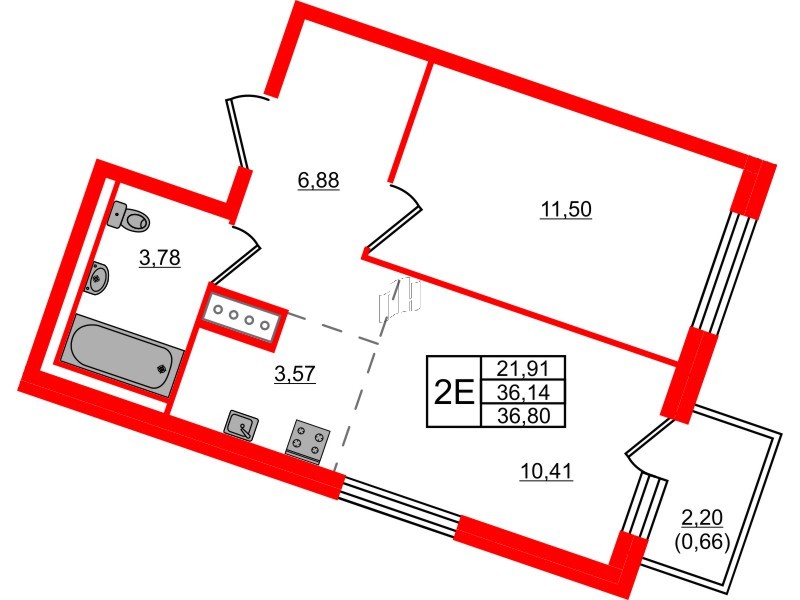 Квартира в ЖК Квартал Лаголово, 1 комнатная, 36.8 м², 5 этаж