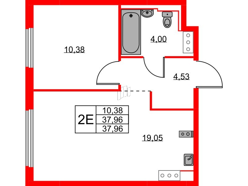 Квартира в ЖК Новое Колпино, 1 комнатная, 37.96 м², 11 этаж