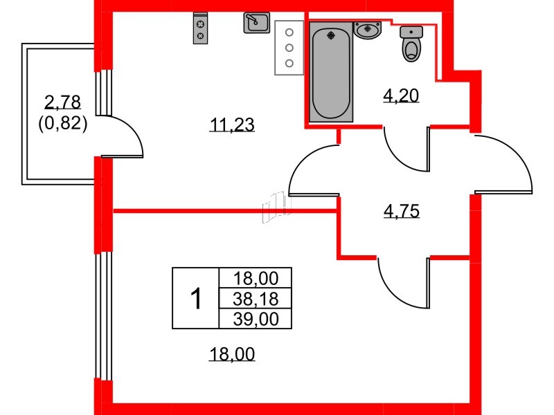 Квартира в ЖК Новое Колпино, 1 комнатная, 39 м², 6 этаж