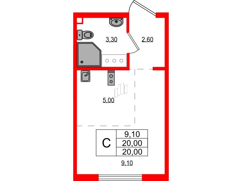 Квартира в ЖК 'Цветной город', студия, 20 м², 18 этаж