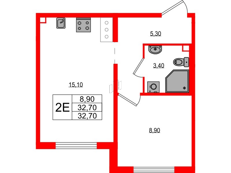 Квартира в ЖК «Цветной город», 1 комнатная, 32.7 м², 13 этаж