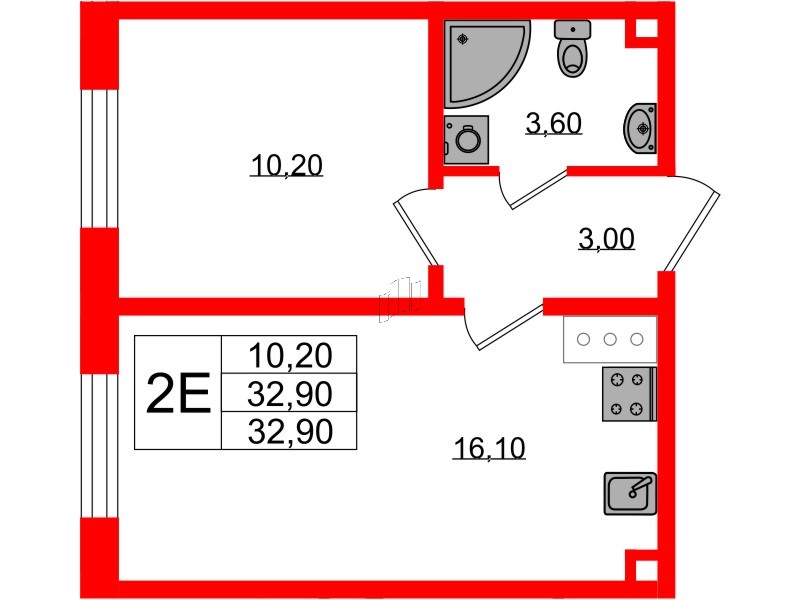 Квартира в ЖК «Ржевский парк», 1 комнатная, 32.9 м², 15 этаж