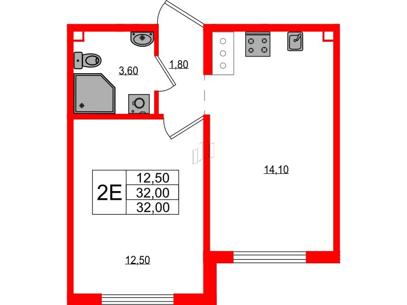 Квартира в ЖК 'Цветной город', 1 комнатная, 32 м², 10 этаж