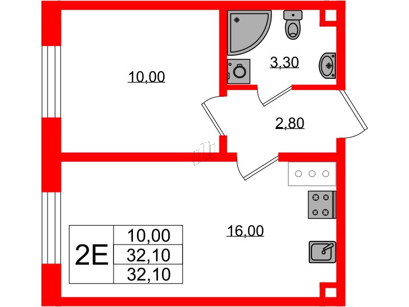 Квартира в ЖК Ржевский парк, 1 комнатная, 32.1 м², 9 этаж