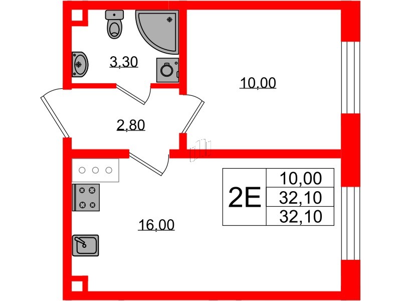 Квартира в ЖК «Ржевский парк», 1 комнатная, 32.1 м², 7 этаж