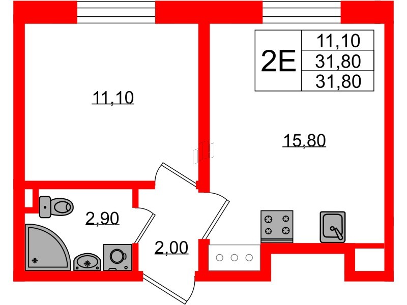 Квартира в ЖК «Ржевский парк», 1 комнатная, 31.8 м², 13 этаж