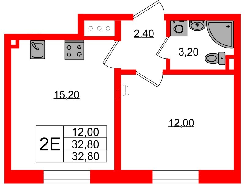 Квартира в ЖК «Ржевский парк», 1 комнатная, 32.8 м², 8 этаж