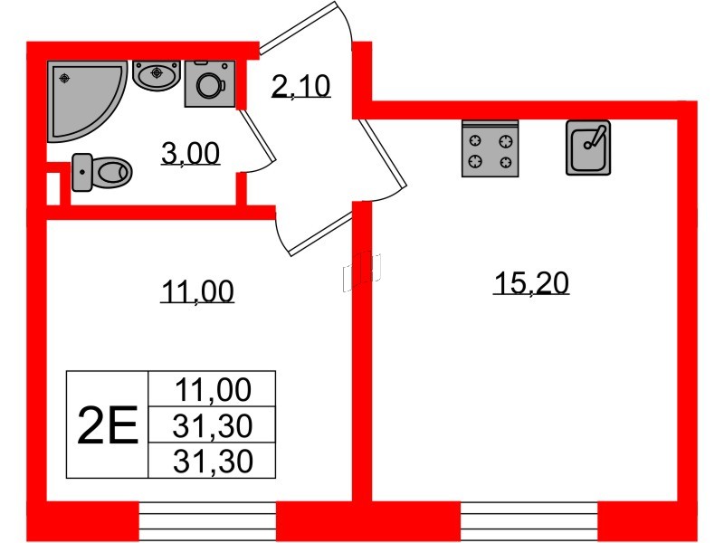 Квартира в ЖК «Ржевский парк», 1 комнатная, 31.3 м², 15 этаж
