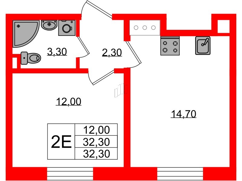 Квартира в ЖК «Ржевский парк», 1 комнатная, 32.3 м², 4 этаж