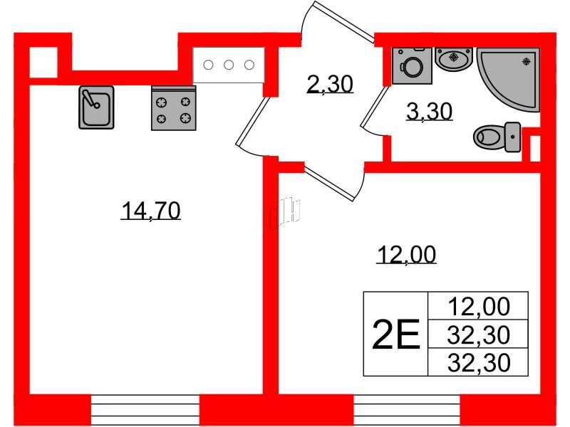 Квартира в ЖК «Ржевский парк», 1 комнатная, 32.3 м², 4 этаж