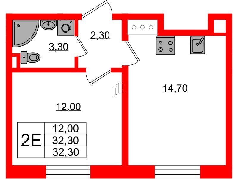 Квартира в ЖК «Ржевский парк», 1 комнатная, 32.3 м², 13 этаж