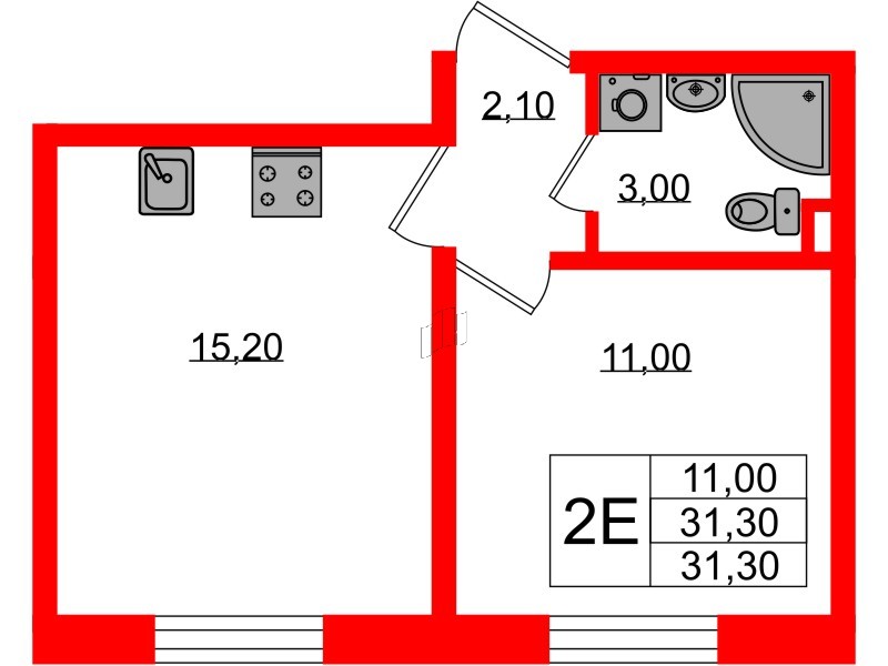 Квартира в ЖК «Ржевский парк», 1 комнатная, 31.3 м², 8 этаж
