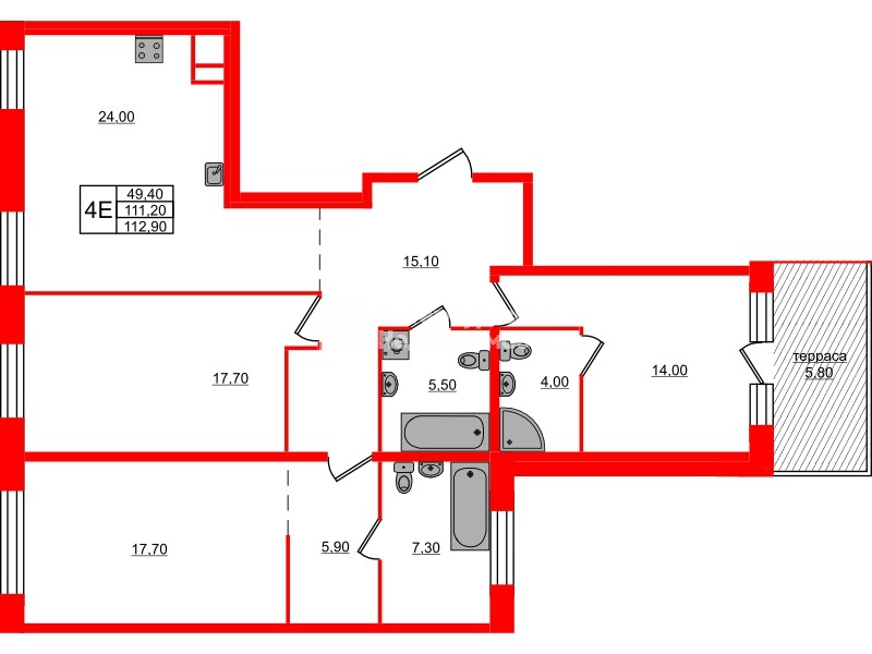 Квартира в ЖК ЛДМ, 3 комнатная, 112.9 м², 9 этаж