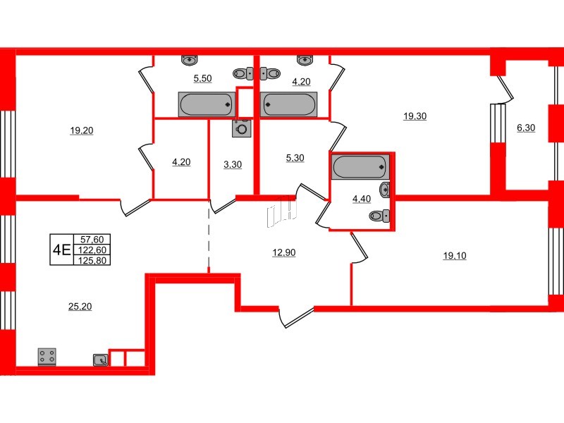 Квартира в ЖК ЛДМ, 3 комнатная, 125.8 м², 7 этаж