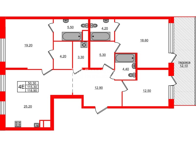 Квартира в ЖК ЛДМ, 3 комнатная, 118.9 м², 9 этаж