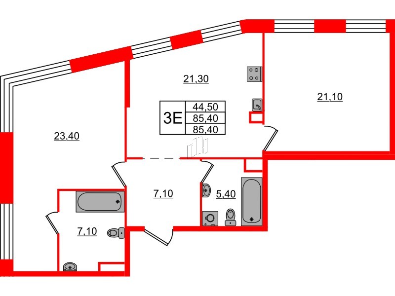 Квартира в ЖК ЛДМ, 2 комнатная, 85.4 м², 5 этаж