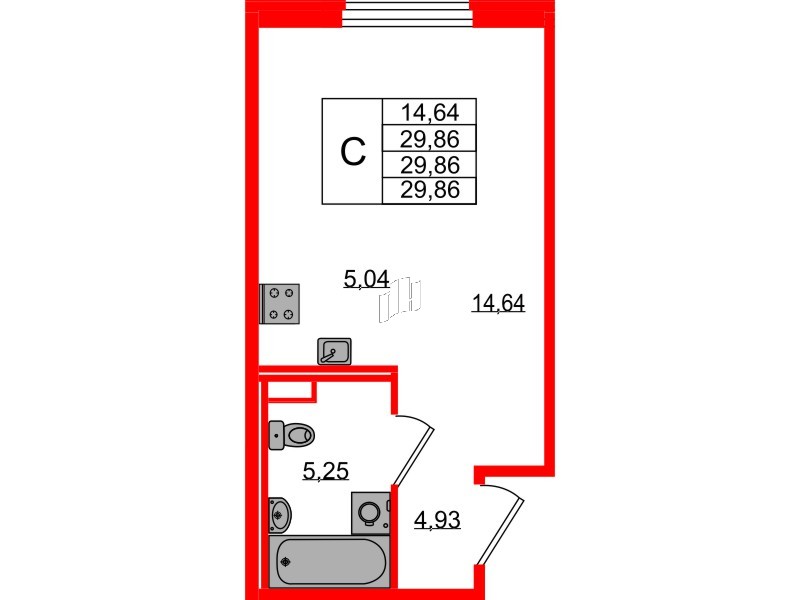 Квартира в ЖК Образцовый квартал, студия, 29.86 м², 1 этаж