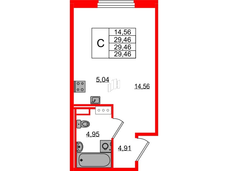 Квартира в ЖК Образцовый квартал, студия, 29.46 м², 4 этаж