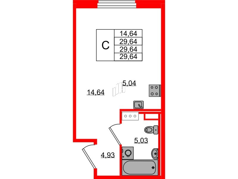 Квартира в ЖК Образцовый квартал, студия, 29.64 м², 3 этаж