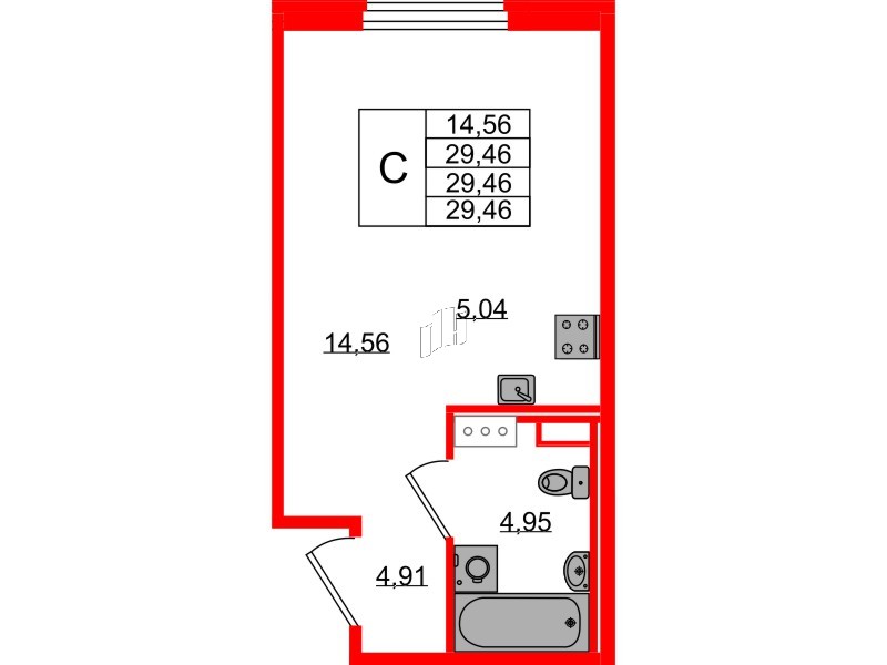 Квартира в ЖК Образцовый квартал, студия, 29.46 м², 4 этаж