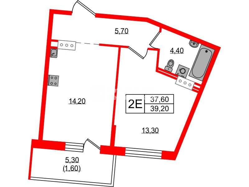 Квартира в ЖК Невский Берег, 1 комнатная, 37.6 м², 4 этаж