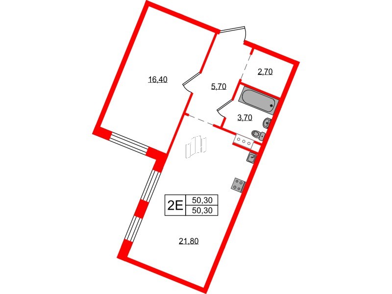 Квартира в ЖК Невский Берег, 1 комнатная, 50.3 м², 5 этаж