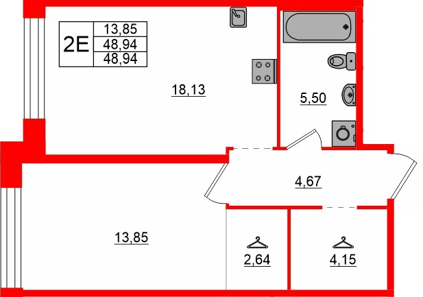 Квартира в ЖК «AVANT», 1 комнатная, 48.94 м², 4 этаж