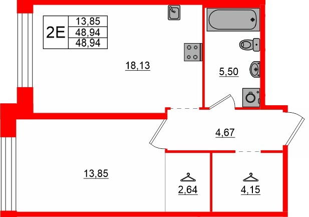 Квартира в ЖК «AVANT», 1 комнатная, 48.94 м², 5 этаж