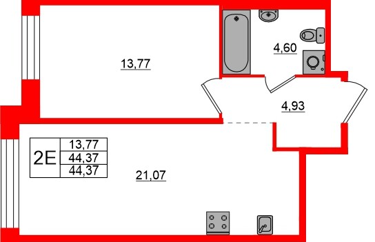 Квартира в ЖК «AVANT», 1 комнатная, 44.37 м², 7 этаж