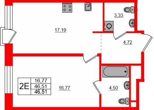 Квартира в ЖК «AVANT», 1 комнатная, 46.51 м², 5 этаж