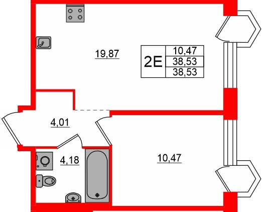 Квартира в ЖК «AVANT», 1 комнатная, 38.53 м², 7 этаж