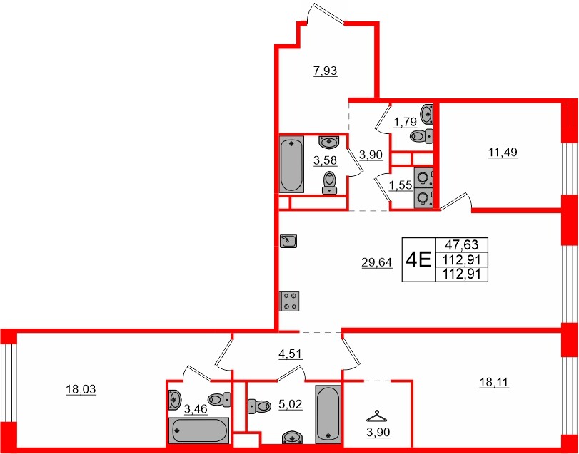 Квартира в ЖК «AVANT», 3 комнатная, 112.91 м², 4 этаж