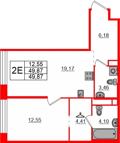 Планировка — 1-комн квартира, 49,9 м² в ЖК «AVANT»