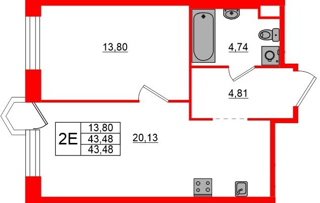 Квартира в ЖК «AVANT», 1 комнатная, 43.48 м², 7 этаж