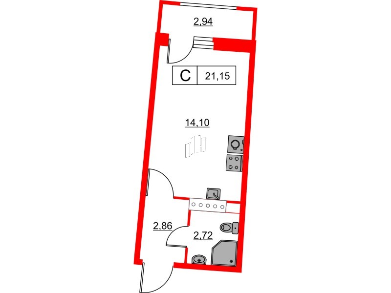 Квартира в ЖК Авиатор, студия, 21.15 м², 14 этаж
