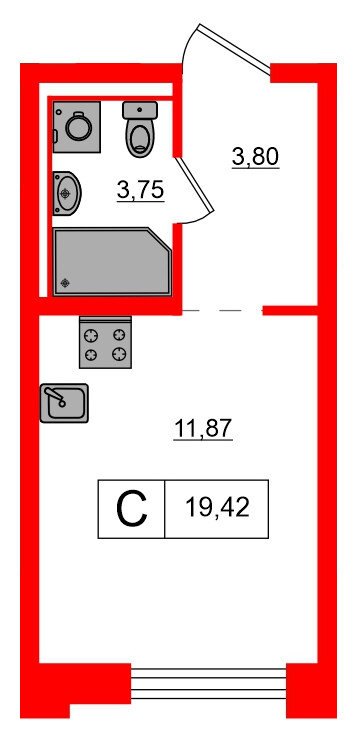 Квартира в ЖК Alpen, студия, 19.42 м², 2 этаж