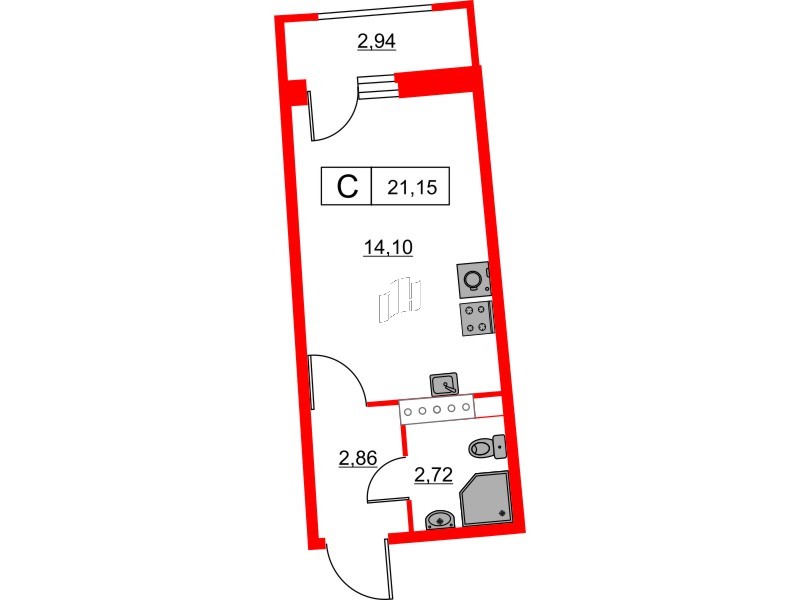 Квартира в ЖК Авиатор, студия, 21.15 м², 13 этаж