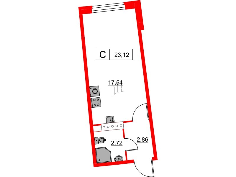 Квартира в ЖК Авиатор, студия, 23.12 м², 3 этаж