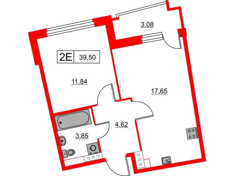 Квартира в ЖК Авиатор, 1 комнатная, 39.5 м², 8 этаж
