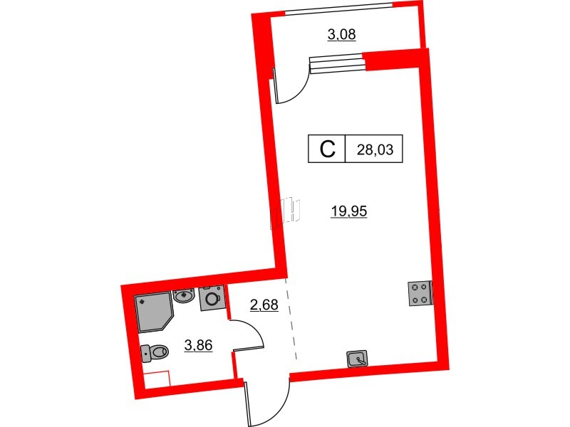 Квартира в ЖК «Авиатор», студия, 28.03 м², 2 этаж
