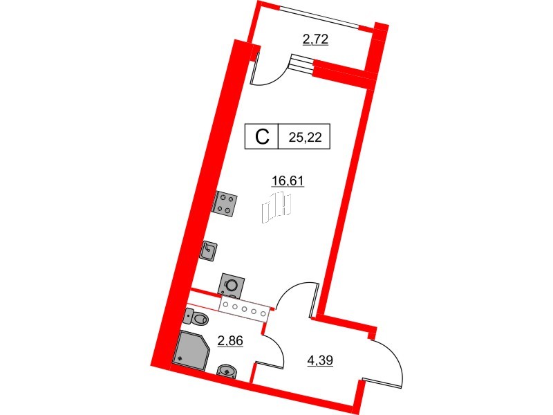 Квартира в ЖК Авиатор, студия, 25.22 м², 6 этаж