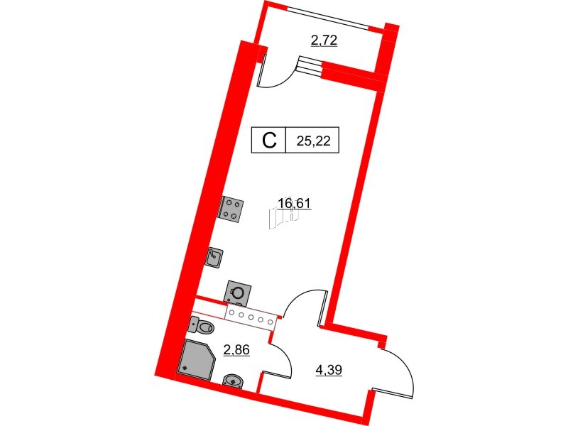 Квартира в ЖК Авиатор, студия, 25.22 м², 18 этаж