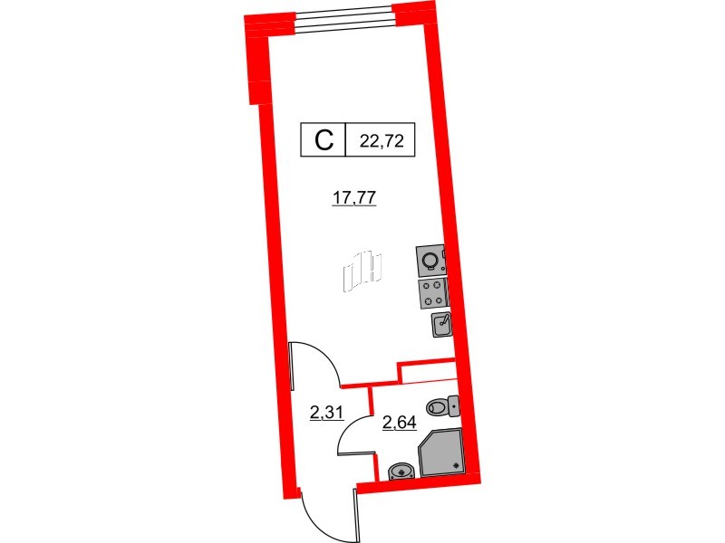 Квартира в ЖК Авиатор, студия, 22.72 м², 2 этаж