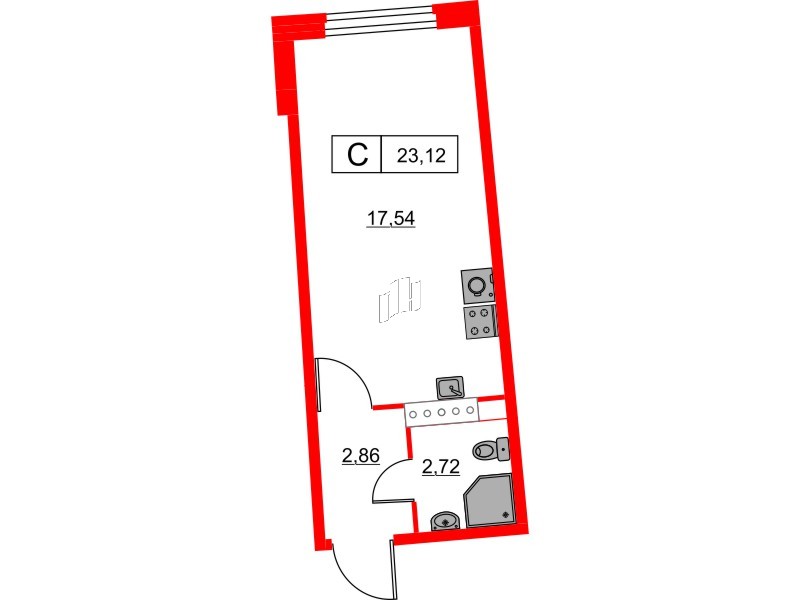 Квартира в ЖК Авиатор, студия, 23.12 м², 3 этаж