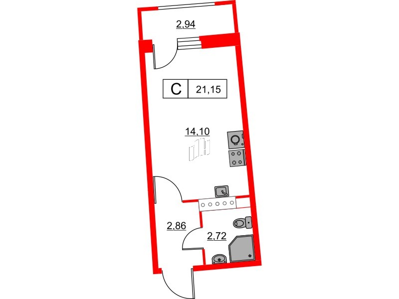 Квартира в ЖК Авиатор, студия, 21.15 м², 15 этаж