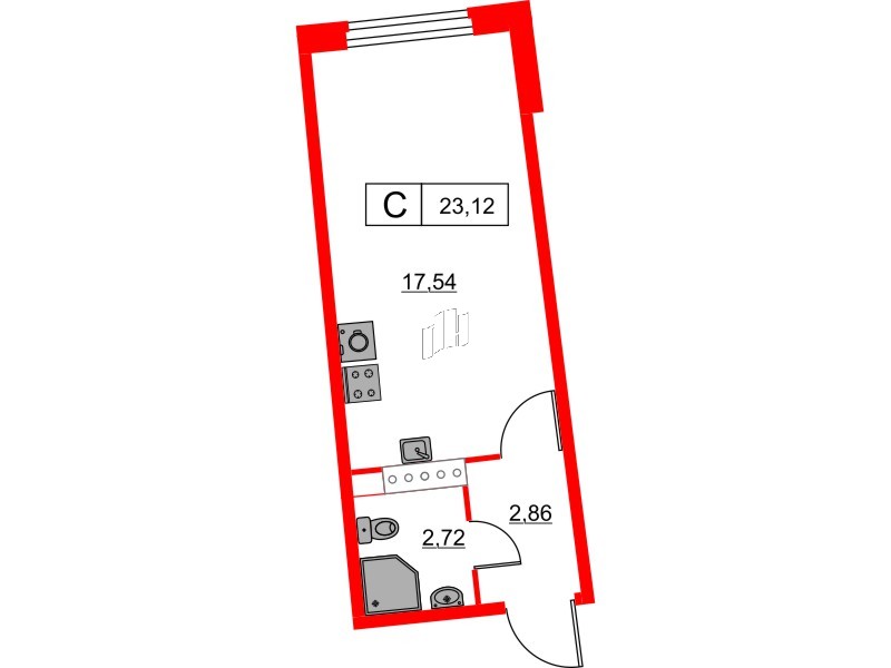 Квартира в ЖК Авиатор, студия, 23.12 м², 5 этаж