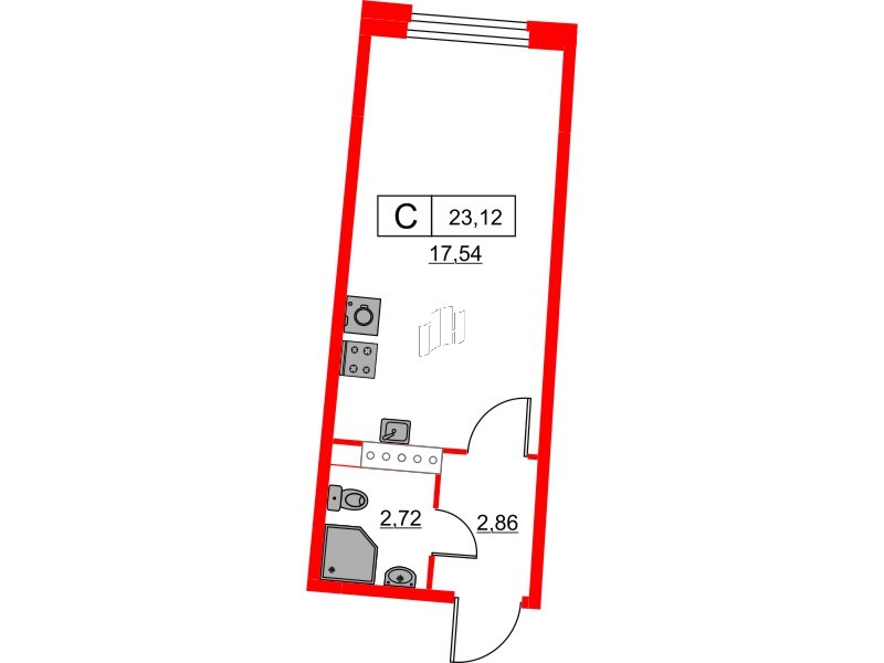 Квартира в ЖК Авиатор, студия, 23.12 м², 4 этаж