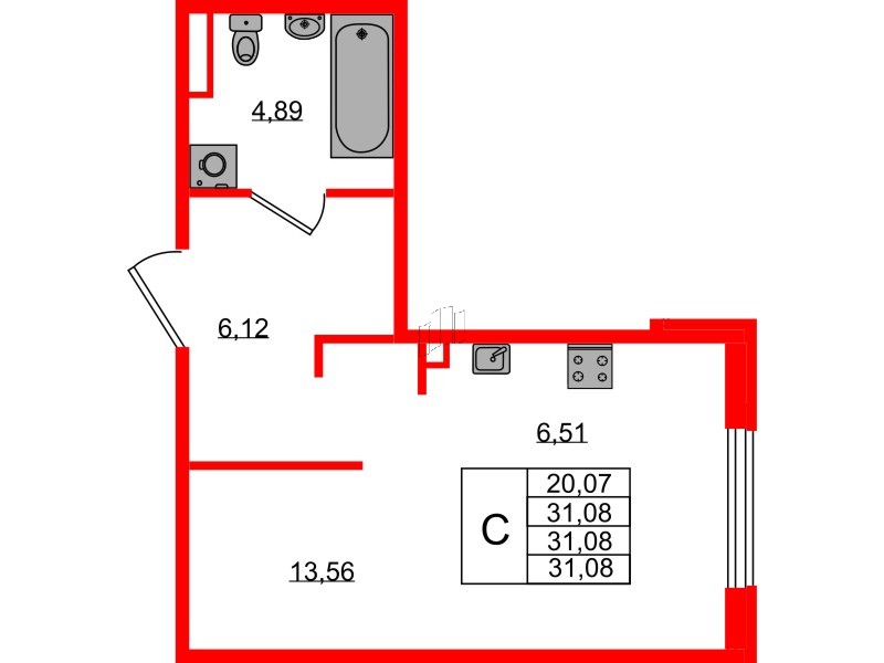 Квартира в ЖК Образцовый квартал, студия, 31.08 м², 1 этаж